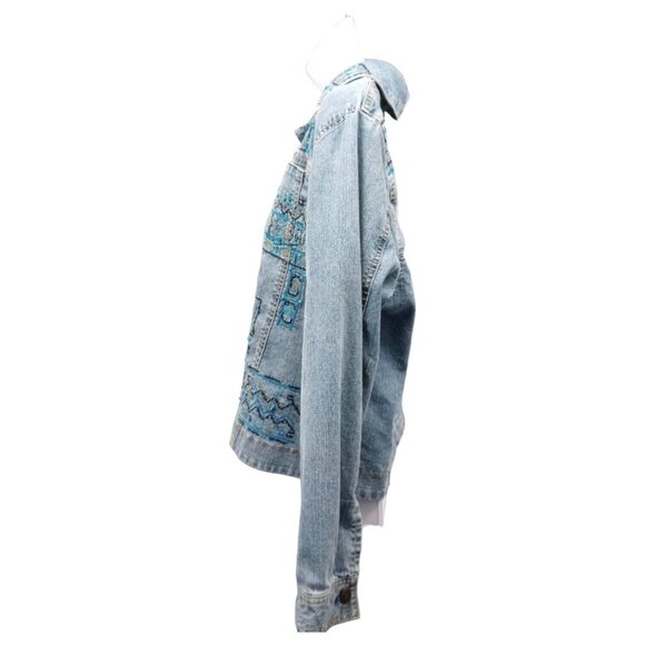 Hearts of Palm Blue Denim Jean Jacket Woman Size 8 Embroidered Beaded - Picture 8 of 16